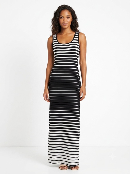 Roz & Ali Dresses & Skirts - Roz & Ali, Black and White Striped Tank Maxi Dress - M